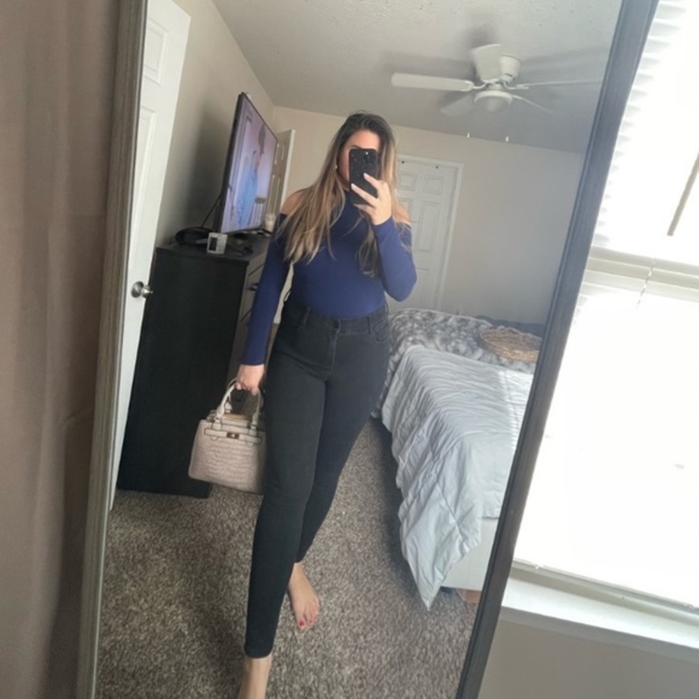 •EXPRESS• Cold Shoulder Super Soft Long Sleeve Collection Mock Neck -Bright Navy